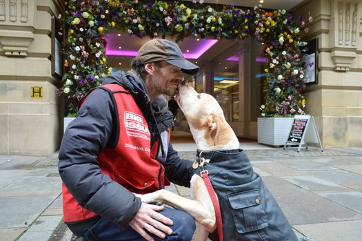 Manchester vendor Justin and his dog Bumper